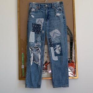 American Eagle Outfitters Blue Distressed Patchwork Jeans